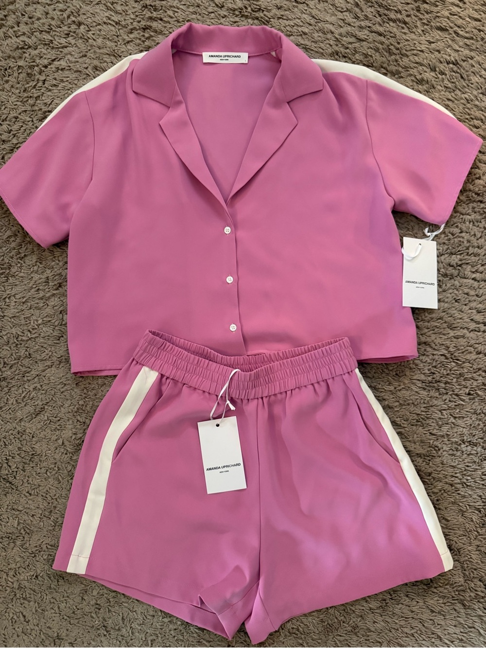Amanda Uprichard Pink Short Set with Contrast Stripe